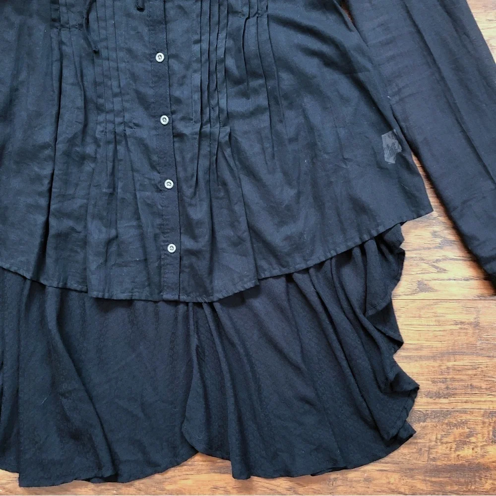 Free People • Sisters of the Moon blouse sheer black batiste high low pintuck